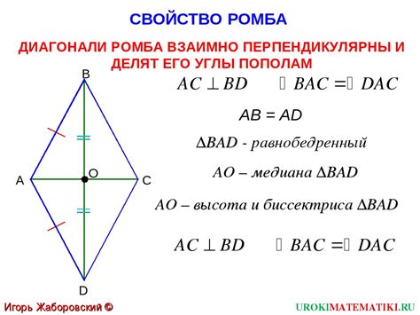 Взаимная перпендикулярность диагоналей ромба