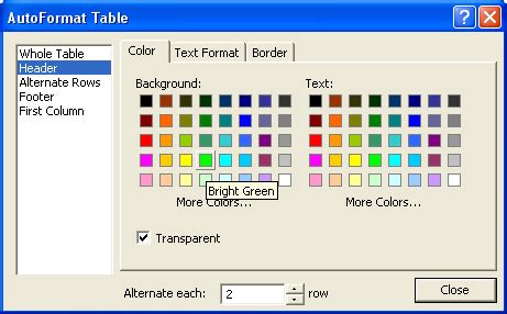 Выбор цвета фона для отображения внутри ячейки таблицы