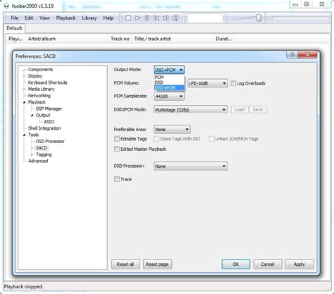 Оптимальные параметры настройки foobar для воспроизведения файлов dsd