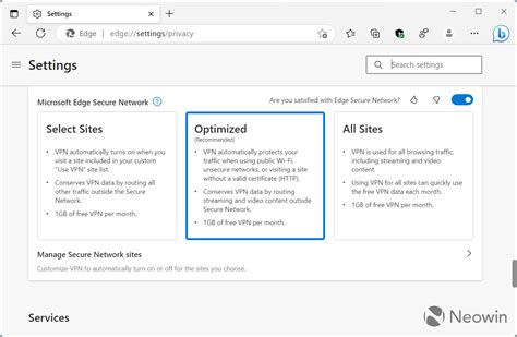 Проверка подключения и использование VPN в браузере Microsoft Edge