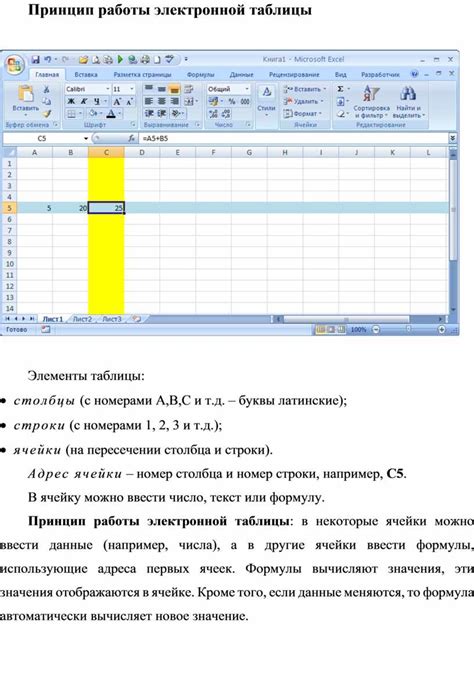 Работа с формулами в Электронной таблице