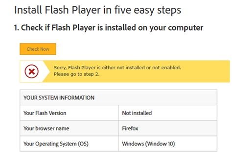 Шаг 1: Проверка наличия поддержки Flash на браузере